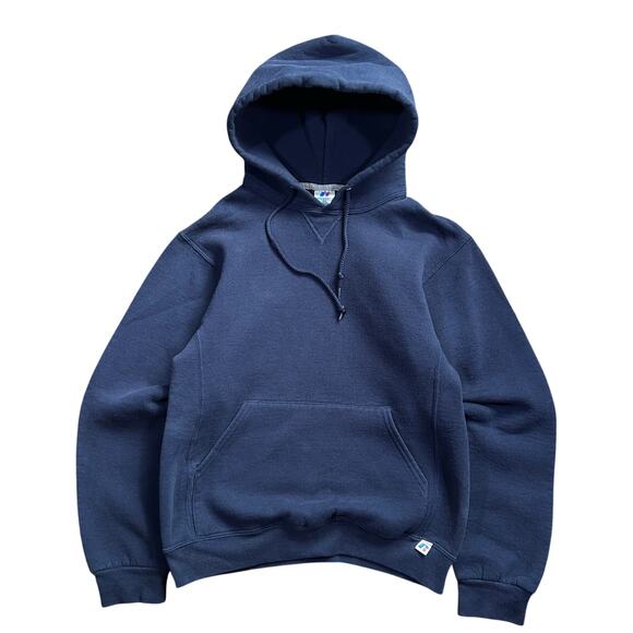 Vintage Y2K Russell Athletic Navy Boxy Hoodie Sweatshirt - Picture 1 of 7